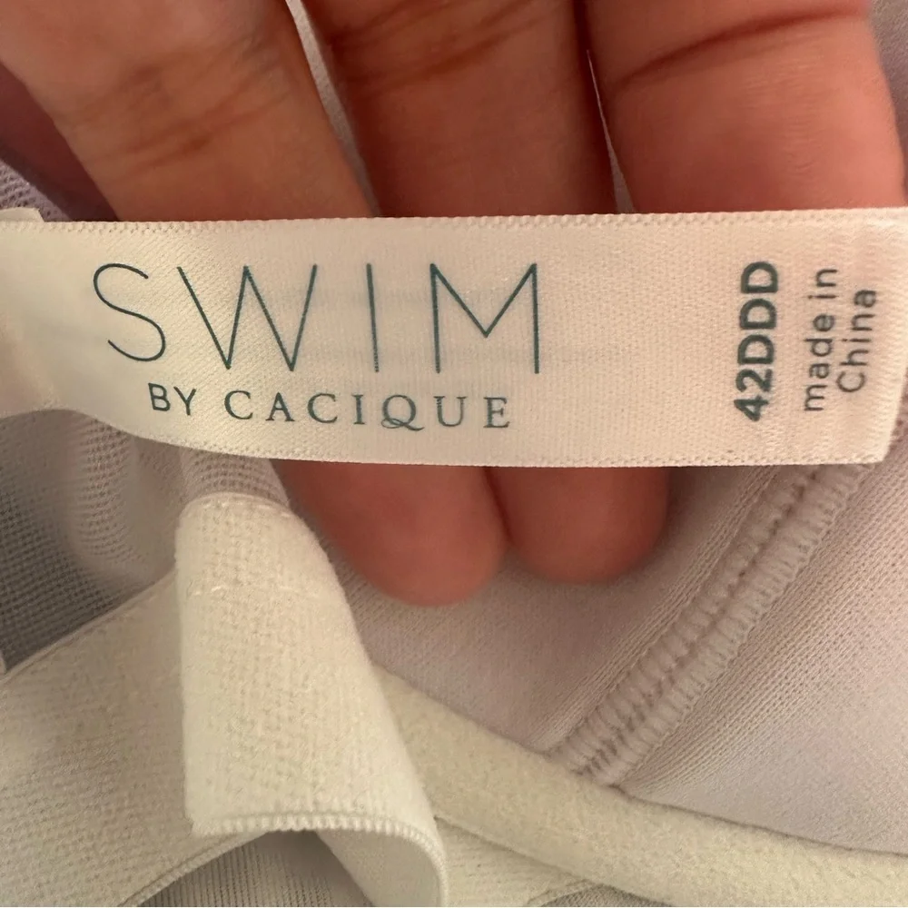 Cacique Swim Suit 42DDD Top sz 24 Bottom Navy White Seersucker Tankini Plunge - Picture 12 of 15